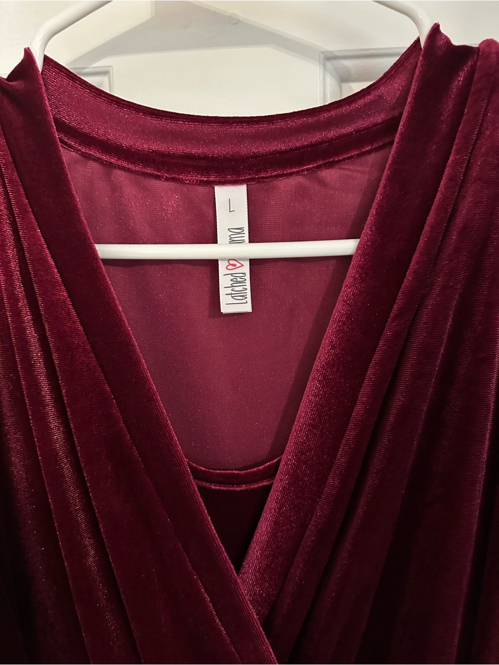 Latched Mama Burgundy Velvet Wrap Midi Dress - Picture 2 of 5